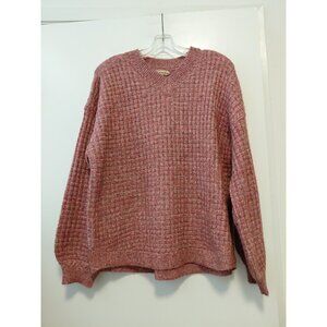 Democracy Chunky Pullover Sweater V-Neck Balloon Sleeves Burgandy Large